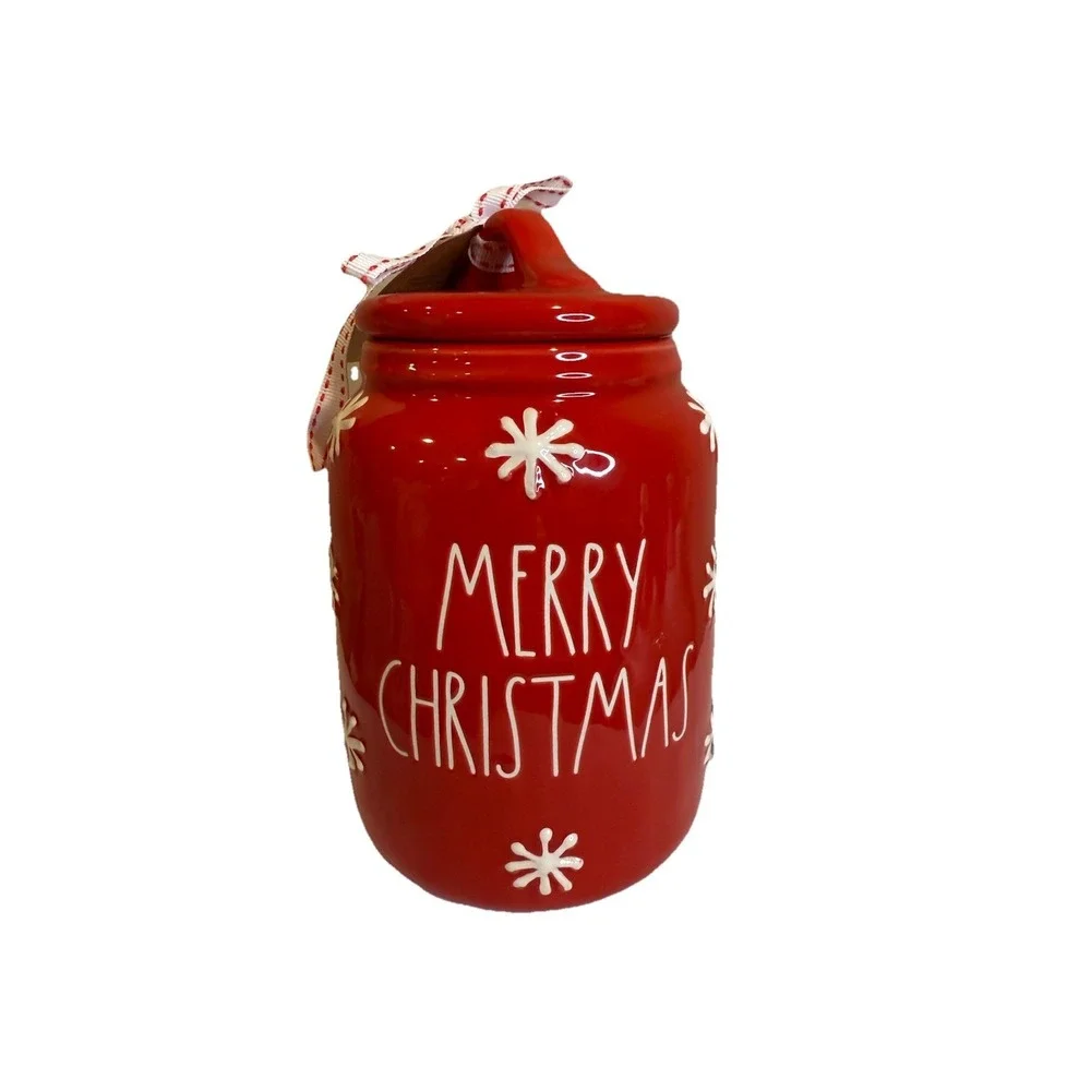 RAE DUNN Christmas Baby  CANISTER RED W/ SNOWFLAKES ‎ 
